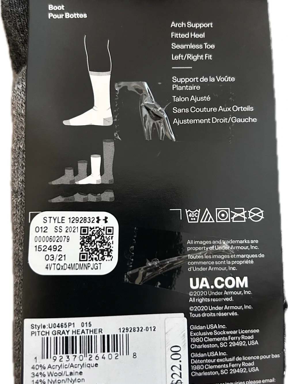 Under Armour Men’s Gray & Black Hitch All Season Cushioned Socks Size 8-12